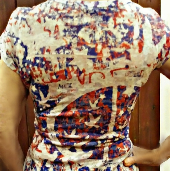 INC Red, White, & Blue Peace Sign Top (Petite S) - Picture 2 of 4
